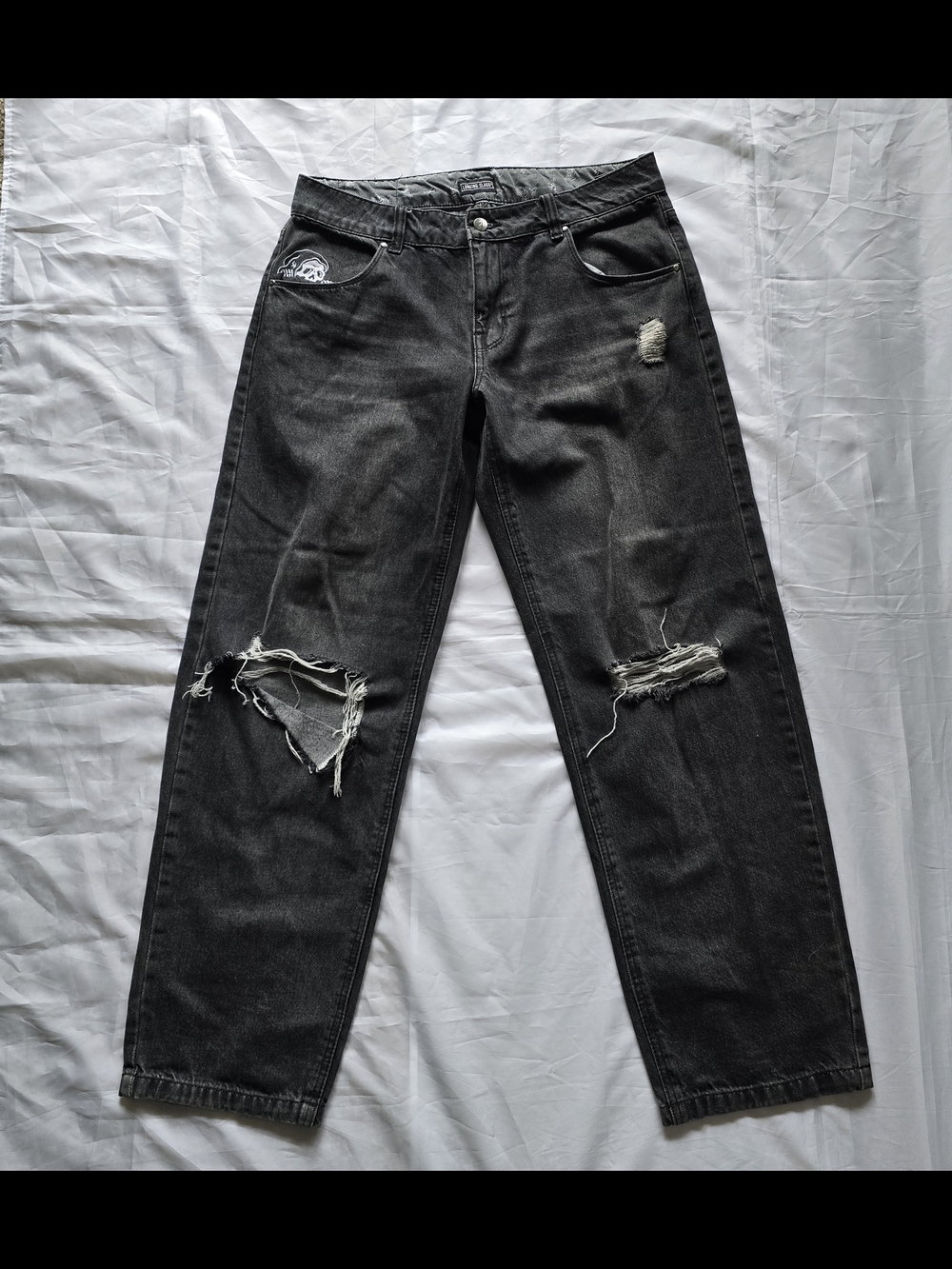 Straight Black Ripped Jeans - 100% Cotton